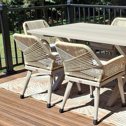 PURPLE LEAF 9 Pieces Outdoor Dining Set All-Weather PE Rattan Outdoor Patio Furniture Set with All Aluminum Frame Rectangular Table and Chairs Set for Lawn Garden Backyard Deck, Champagne
