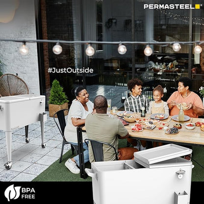 Permasteel 80 Quart Party Cooler, Rolling Ice Chest with Wheels and Handles for Indoor Outdoor Patio