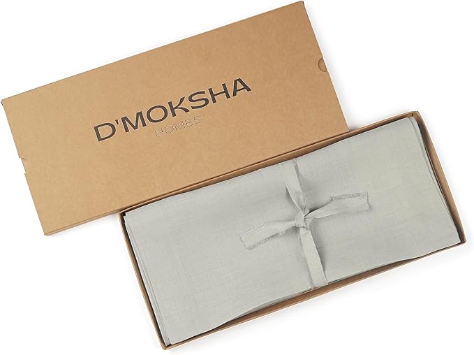 D'Moksha Homes Linen Table Runner 48 Inches - 100% Pure Linen Silver Grey Table Runner 14 x 48 Inch for Coffee Tables, Dresser, Winter, Holiday - Machine Washable