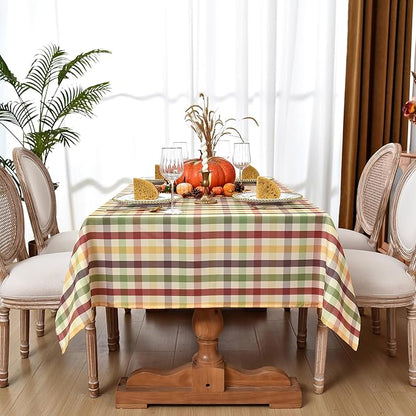 Gingham Tablecloth Fabric - Oblong 58x120 Water Resistant Christmas Plaid Table Cloth for Indoor/Outdoor Use - Fall Tabletop Cover for Birthday, Picnics, Gardens, and Thanksgiving Day