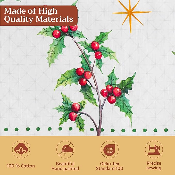 Maison d' Hermine Table Cloth Square Table 100% Cotton 60 x 60 Inches Fall Tablecloth Reusable Everyday Use for Thanksgiving Christmas Decorations Dining Farmhouse Party (Poinsettia Christmas)