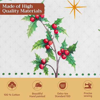 Maison d' Hermine Table Cloth Rectangle Table 100% Cotton 54 x 72 Inches Fall Tablecloth Reusable Everyday Use for Thanksgiving Christmas Decorations Dining Farmhouse Party (Poinsettia Christmas)