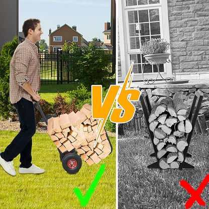 Kapler Firewood Cart with Wheels - Heavy Duty Steel Dolly Hauler - 250 LB Capacity & 600D Oxford Cloth for Indoor Outdoor Fireplace Fire Pit Use