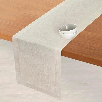 D'Moksha Homes Linen Light Natural Table Runner 90 Inches Long - 100% Pure Linen 14 x 90 Inch Table Runner for Dining, Valentines, Holiday - Machine Washable
