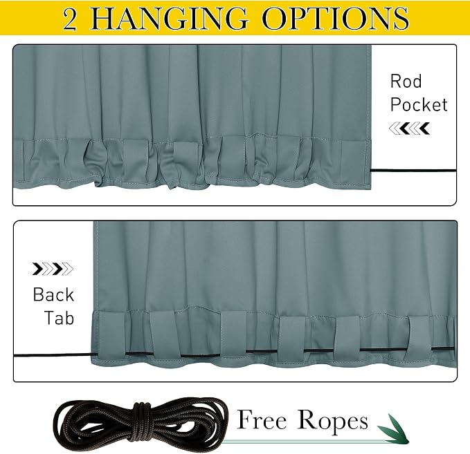 NICETOWN 2 Panels Thermal Outdoor Curtains Windproof W52xL72 Greyish Blue | - Image 2