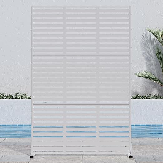 Casaphoria Metal Privacy Screen Outdoor, 72" H x 47" W Freestanding Decorative Privacy Screen for Patio Deck Balcony Garden with Stable Base, White Adams