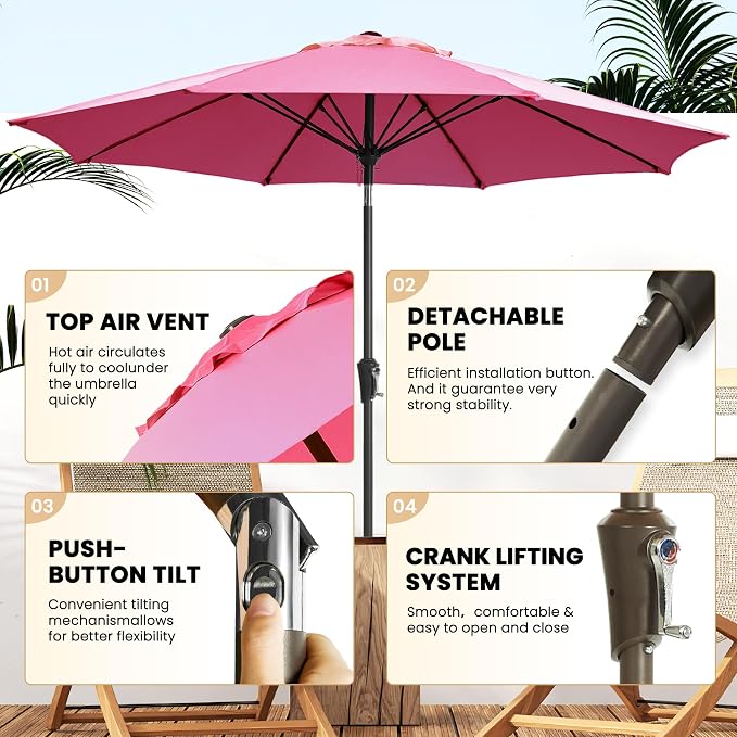 Ayge Patio Umbrella 9FT Outdoor Umbrella Patio Table - Image 3