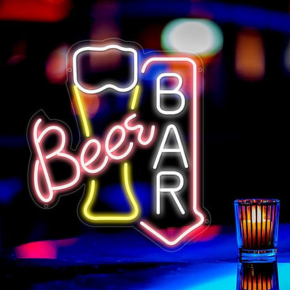 Beer Bar Neon Sign for Wall Decor, USB Powered Beer Bar Led Sign, Reusable Light Up Sign for Business, Light Up Sign for Kitchen and Livingroom