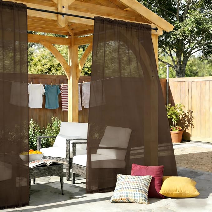 Outdoor Sheer Curtains for Patio Waterproof, 4 Panels Rod Pocket Indoor/Outdoor - Image 2
