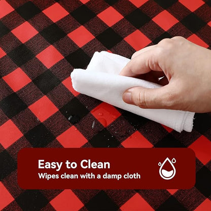 Romanstile Rectangle Vinyl Tablecloth, 100% Waterproof Buffalo Gingham Plastic Table Cloth, Heavy Duty Wipeable Checkered Table Covers for Outdoor, Camping, Picnic, Patio - 54 x 108, Black and Red
