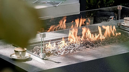 AMS Fireplace | Rectangular Fire Pit Glass Wind Guard for Madison Fire Pit (Light Gray) | Shielded from Patio Heater Flames | Tempered Glass with Polished Edges for Safety | Fire Table Glass Shield