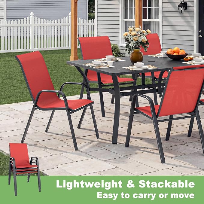 Outdoor Patio Chairs Set of 8 Stackable Dining Chairs All-Weather Textilene - Image 6