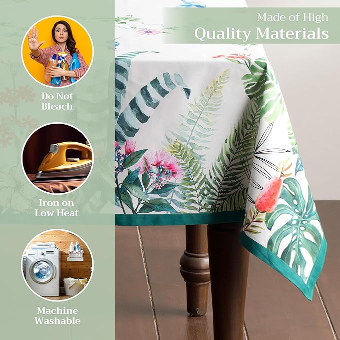 Maison d' Hermine Table Cloth Rectangle Table 100% Cotton 60 x 120 Inches Tablecloth Reusable Decorative for Dining Room, Farmhouse, Home, Party, Festive & Wedding Spring Summer - Tropiques