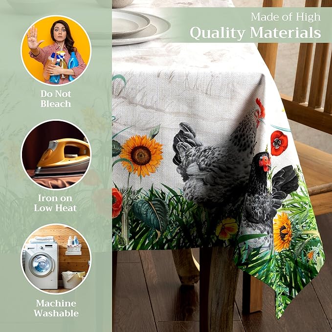 Maison d' Hermine Table Cloth Square Table 100% Cotton 54 x 54 Inches Tablecloth Reusable Decorative Everyday Use for Dining Room, Farmhouse, Home, Party, Festive & Wedding Spring Summer - Basse Cour