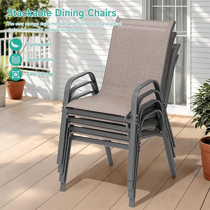 Patio Chairs Set of 2, All Weather Outdoor Dining Chairs | Stackable Dining - Image 5