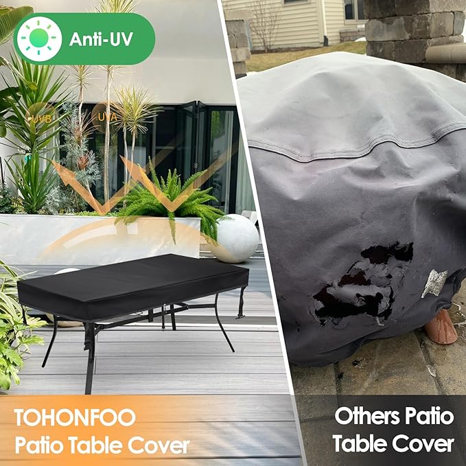 TOHONFOO Rectangular Patio Table Cover - Waterproof Anti-UV Outdoor Dining Table Cover - Outdoor Patio Furniture Cover 60" L x 38" W x 6" H, Black