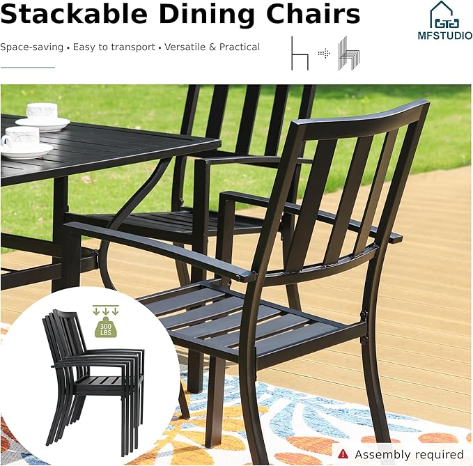 MFSTUDIO Outdoor Dining Set for 8, Patio Table and Chairs Set with Umbrella Hole, 9 Piece Metal Patio Furniture Set for Deck Backyard Poolside Garden