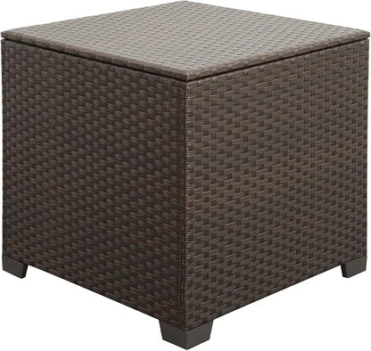 Rattaner 80 Gallon Wicker Outdoor Storage Box Square Patio Storage Bin with Waterproof Lining Bag Deck Storage Box and Cushion Storage Bin Outdoor, Brown Wicker
