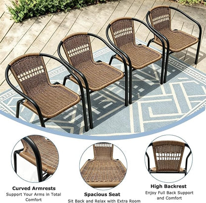 4 Stackable Wicker Patio Chairs, Weather-Resistant Outdoor Seating - Image 5