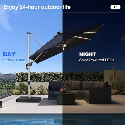 PURPLE LEAF Cantilever Patio Umbrella 9' X 9' Solar LED Light, Support to - Image 3