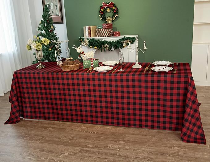 Classic Gingham Buffalo Tablecloth Fabric - Oblong 90x156 Inch Water Proof Checkered Table Cloth for Indoor Outdoor - Table Cover for Birthday, Picnics, BBQs, and Parties