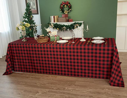 Classic Gingham Buffalo Tablecloth Fabric - Oblong 90x156 Inch Water Proof Checkered Table Cloth for Indoor Outdoor - Table Cover for Birthday, Picnics, BBQs, and Parties