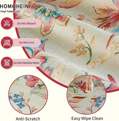 Rectangle Picnic Table Cloth, Elastic Waterproof Fitted Vinyl Tablecloths for 6 Foot Tables, Wipeable Flannel Backed Table Covers for Dining, Camping, Outdoor(Songbird,30"x72")