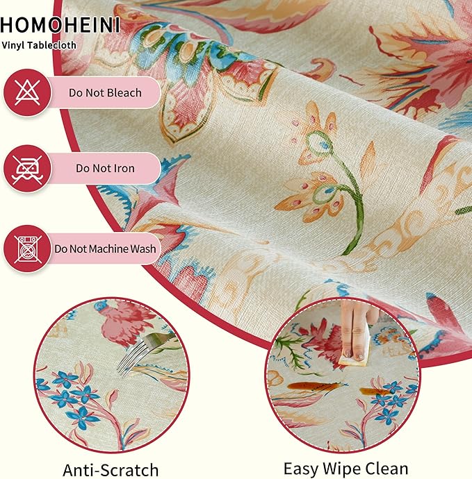 Rectangle Picnic Table Cloth, Elastic Waterproof Fitted Vinyl Tablecloths for 5 Foot Tables, Wipeable Flannel Backed Table Covers for Dining, Camping, Outdoor(Songbird,36"x60")