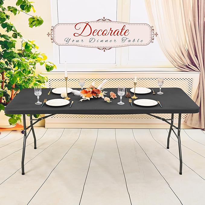 10 Pack Stretch Fabric Table Top Cap Cover, Gray Table Covers fits 8Ft Tables, Washable Elastic Universal Rectangle Tablecloth Protector for Indoor Outdoor Party Picnic Wedding (30" W x 96" L)