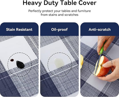Romanstile Rectangle Vinyl Tablecloth, 100% Waterproof Oil-Proof Checkered Plastic Table Cloth, Heavy Duty Wipeable Table Covers for Dining, Camping, Picnic, Outdoor - 54 x 78 Inch, Blue Checkered