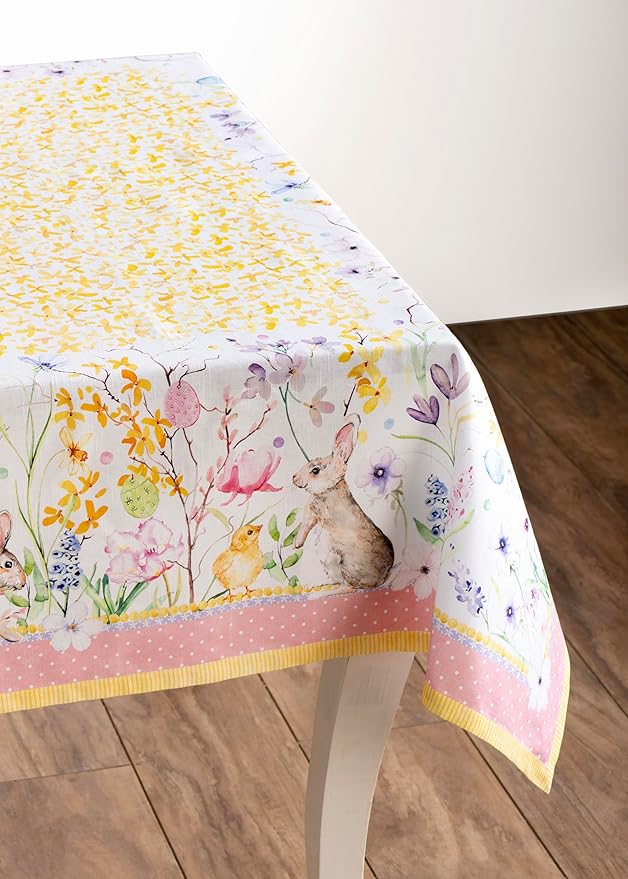 Maison d' Hermine Table Cloth Rectangle Table 100% Cotton 54 x 72 Inches Tablecloth Reusable Decorative for Dining Room, Farmhouse, Home, Party, Festive & Wedding Spring Summer - Easter Zest
