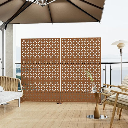 Heavy-Duty Outdoor Privacy Screen for Patio, Balcony, Backyard - 72" H * 44" W Metal Room Divider with Classic Clover Pattern, Anti-Tipping Kit, Weather Resistant, Easy Assembly (Raw Nmber-SYC)