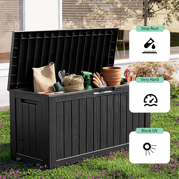 PatioZen 90 Gallon Deck Box Outdoor, Weatherproof Resin Patio Storage Box - Image 4