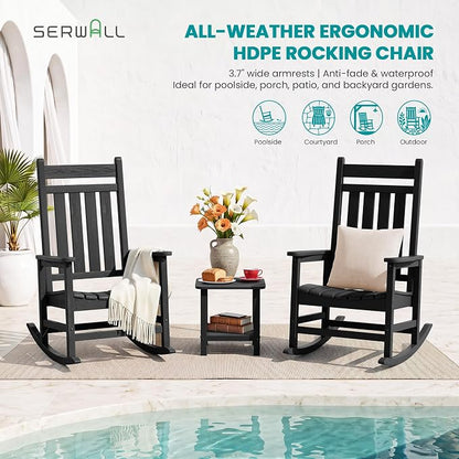 SERWALL Outdoor Rocking Chair Set of 2, Oversized Porch Rocker, Contoured 19.6" - Image 6