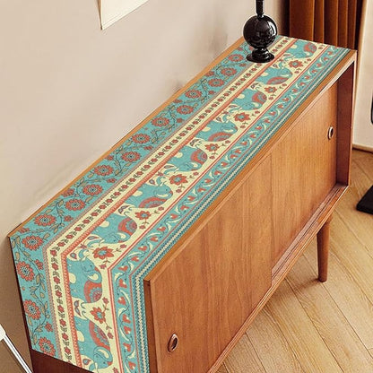 Boho Table Runner, Rustic African Tribe Indian Elephant Diwali India Ethnic Rustic Blue Coffee Table Center Decor for Home Kitchen Dining Patio Holiday Party Outdoor Table Decorations, 13"x36"