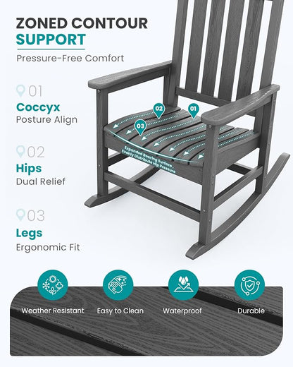 SERWALL Outdoor Rocking Chair Set of 2, Oversized Rocker - Image 4