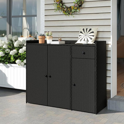 Tangkula Rattan Outdoor Storage Cabinet, Patiojoy Outdoor Cabinet - Image 8
