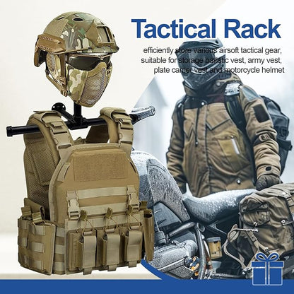 Wall Mount Vest Hanger Tactical Gear with Helmet Display Stand, Heavy Duty Police Gear Rack, Airsoft Plate Carrier Accessories, Samurai Armor Holder, Motorcycle Gear Storage
