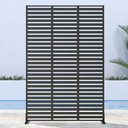 Casaphoria Metal Privacy Screen Outdoor, 72" H x 47" W Freestanding Decorative Privacy Screen for Patio Deck Balcony Garden with Stable Base, Black-Adams