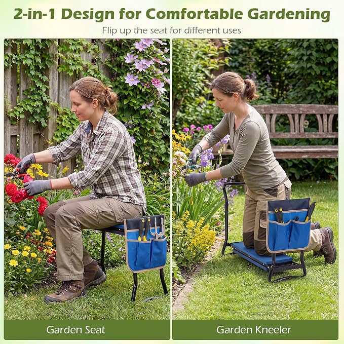 2-in-1 Garden Kneeler and Seat, Folding Garden Seat w/EVA Foam Kneeling Pad & - Image 3