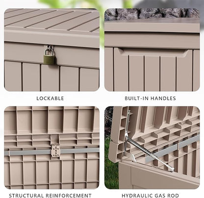 120 GallonOutdoor Storage Box,Resin Deck Boxes Waterproof, IndoorOutdoor Bin for Package Delivery, Patio Cushions, Gardening Tools, Lockable, UV Resistant
