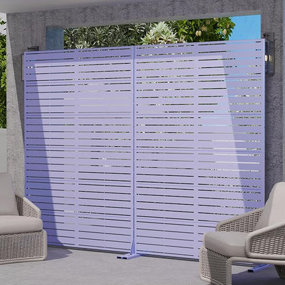 Casaphoria Metal Privacy Screen Outdoor, 72" H x 47" W Freestanding Decorative Privacy Screen for Patio Deck Balcony Garden with Stable Base, Purple-Louvered