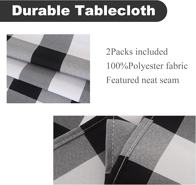 Cupuamon 2 Pack Waterproof Polyester Fabic Rectangle Checkered Tablecloth，60x102 Outdoor Table Cloth，Oil Stain Prevention Table Cloth for Pinics and Parties（Black and White）