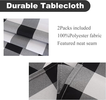 Cupuamon 2 Pack Waterproof Polyester Fabic Rectangle Checkered Tablecloth，60x84 Outdoor Table Cloth，Oil Stain Prevention Table Cloth for Pinics and Parties（Navy and White）