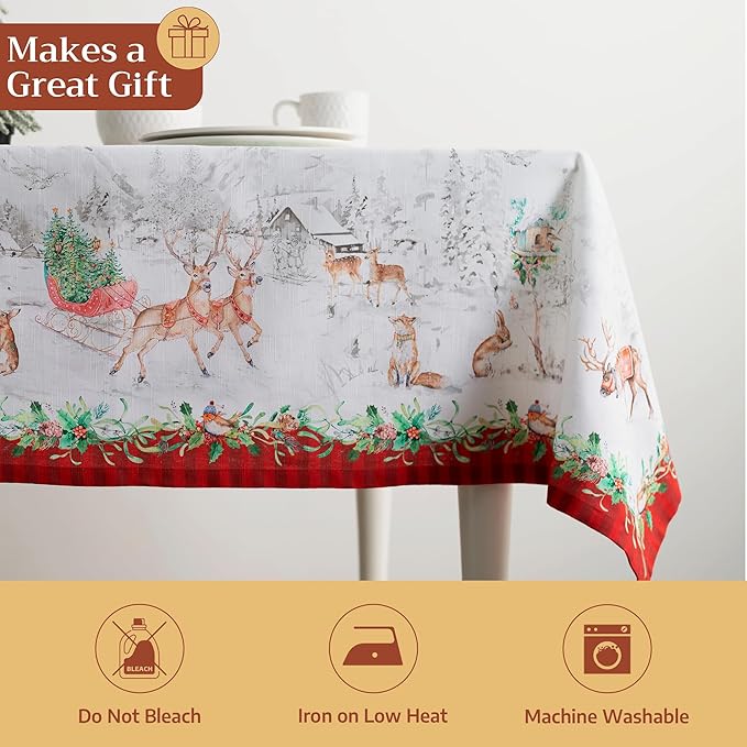 Maison d' Hermine Table Cloth Rectangle Table 100% Cotton 70 x 90 Inches Fall Tablecloth Reusable Everyday Use for Thanksgiving Christmas Decorations Dining Farmhouse Party (Christmas Tradition)