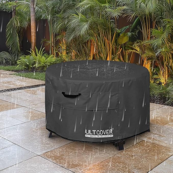 ULTCOVER Patio Fire Pit Table Cover Round 40 inch Outdoor Waterproof Fire Bowl Cover, Black