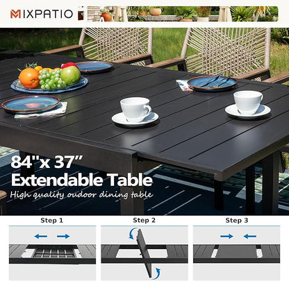 9 Pieces Outdoor Dining Set for 8, Patio Dining Set Wicker Rattan Chairs with Soft Cushion and Extendable Rectangular Table, Wicker Patio Table and Chairs for Backyard Porch
