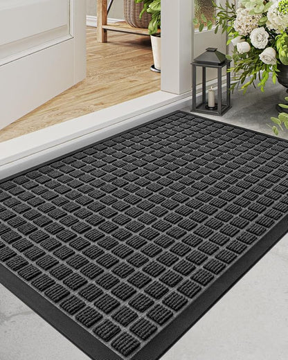 DEXI Front Door Mat Outside Entrance, 2x3 ft Rubber Entry Doormat Heavy Duty, Welcome Mats Non Slip for Inside House Floor Entryway Double Doors Exterior Patio, Checkered Black