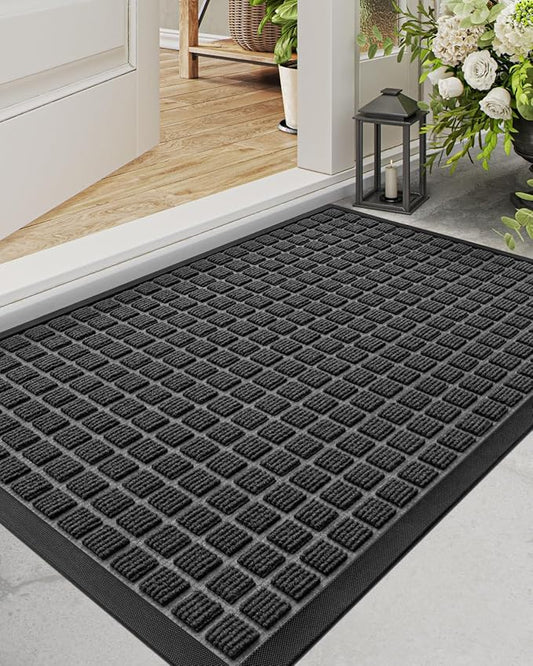 DEXI Front Door Mat Outside Entrance, 2x3 ft Rubber Entry Doormat Heavy Duty, Welcome Mats Non Slip for Inside House Floor Entryway Double Doors Exterior Patio, Checkered Black