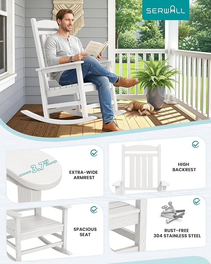 SERWALL Outdoor Rocking Chair Set of 6, Patio Rocking Chair, Porch Rocker - Image 6
